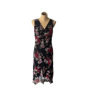 Vintage Y2K Meagan Matthews Floral Midi Dress Goth Grunge Dark Fairy Vamp Sz 8